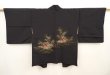 Photo1: 6619T06z480 Vintage Japanese Kimono Silk HAORI Flowers Black (1)