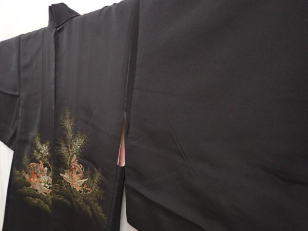 Photo2: 6619T06z480 Vintage Japanese Kimono Silk HAORI Flowers Black (2)