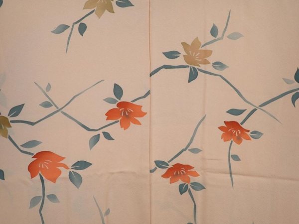 Photo3: 6619T08z550 Vintage Japanese Kimono Silk HAORI Flower Cream-Orange (3)