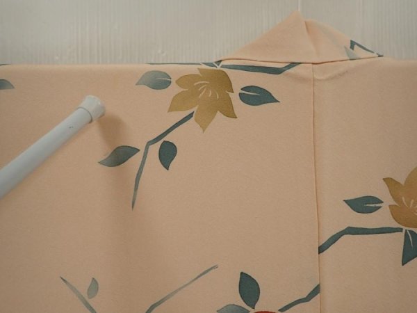 Photo5: 6619T08z550 Vintage Japanese Kimono Silk HAORI Flower Cream-Orange (5)