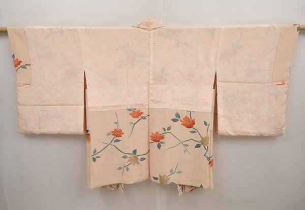 Photo7: 6619T08z550 Vintage Japanese Kimono Silk HAORI Flower Cream-Orange (7)