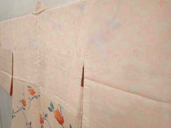 Photo8: 6619T08z550 Vintage Japanese Kimono Silk HAORI Flower Cream-Orange (8)