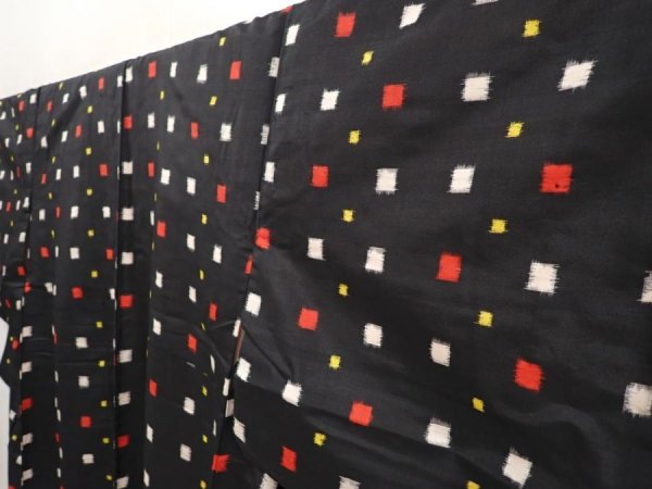 Photo2: 6619T09z670 Vintage Japanese Kimono Silk MEISEN KOMON Black (2)