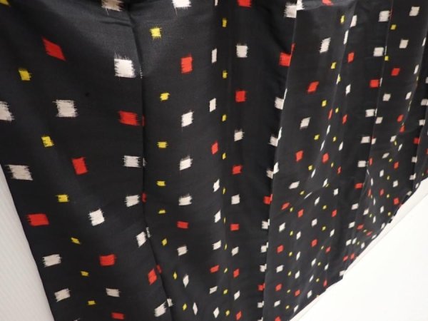 Photo3: 6619T09z670 Vintage Japanese Kimono Silk MEISEN KOMON Black (3)