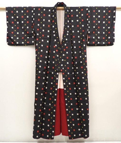 Photo8: 6619T09z670 Vintage Japanese Kimono Silk MEISEN KOMON Black (8)