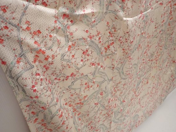 Photo3: 6619T10z930 Vintage Japanese Kimono Silk KOMON Plum tree Off-white (3)