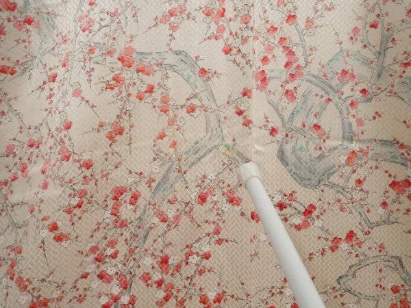 Photo7: 6619T10z930 Vintage Japanese Kimono Silk KOMON Plum tree Off-white (7)