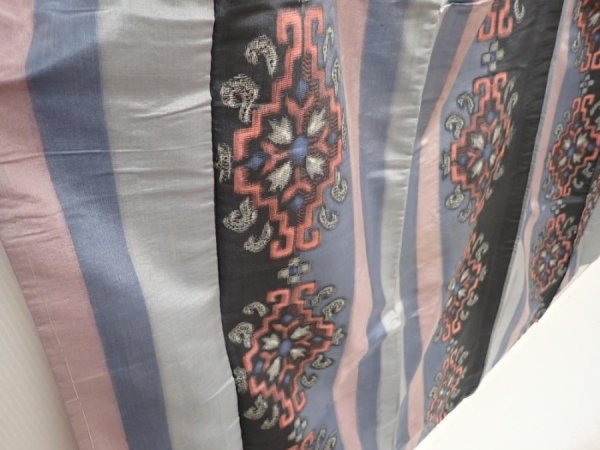 Photo3: 6619T11z520 Vintage Japanese Kimono Silk MEISEN KOMON Blue-Gray (3)