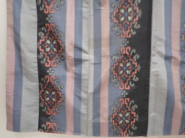 Photo4: 6619T11z520 Vintage Japanese Kimono Silk MEISEN KOMON Blue-Gray (4)