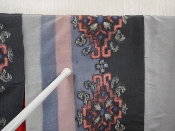Photo7: 6619T11z520 Vintage Japanese Kimono Silk MEISEN KOMON Blue-Gray (7)