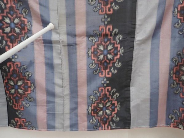 Photo8: 6619T11z520 Vintage Japanese Kimono Silk MEISEN KOMON Blue-Gray (8)