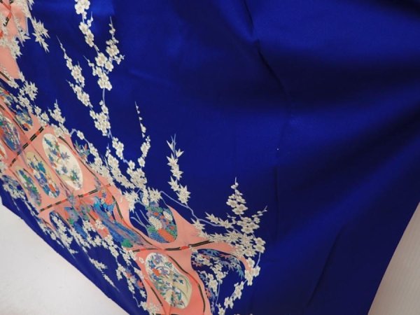 Photo4: 6619T12z1180  Japanese Kimono Silk FURISODE Flowers Royal blue (4)