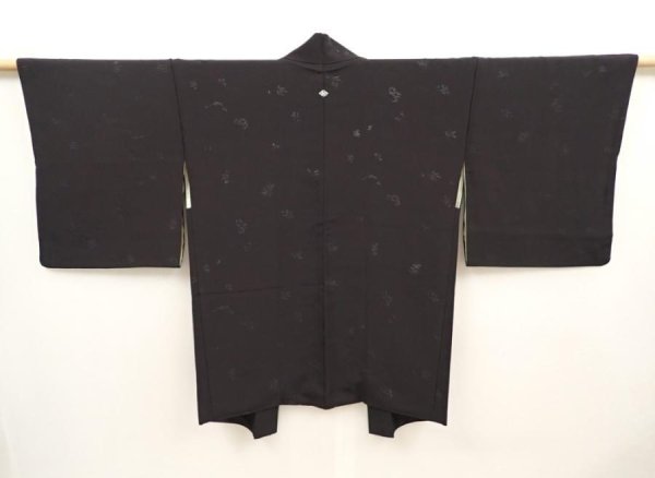 Photo1: 6619T13z650 Vintage Japanese Kimono Silk HAORI Flower Black (1)