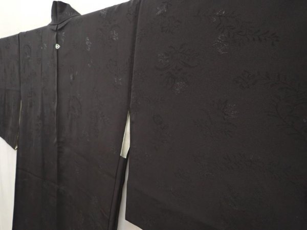 Photo2: 6619T13z650 Vintage Japanese Kimono Silk HAORI Flower Black (2)