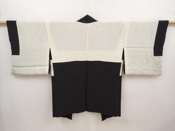 Photo7: 6619T13z650 Vintage Japanese Kimono Silk HAORI Flower Black (7)