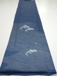 Photo5: 3F03z80  Japanese Kimono Silk  FABRIC Wave Blue-Gray 61.8x14.2 (5)