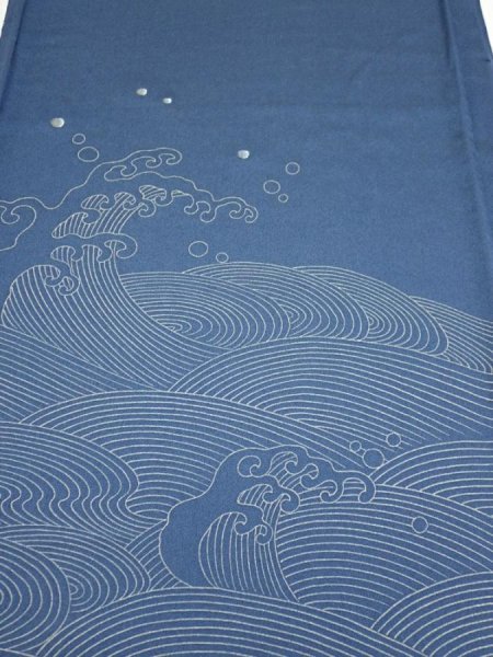 Photo1: 3F05z80  Japanese Kimono Silk  FABRIC  Blue-Gray 61.8x14.4 (1)