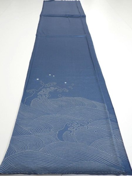 Photo5: 3F05z80  Japanese Kimono Silk  FABRIC  Blue-Gray 61.8x14.4 (5)