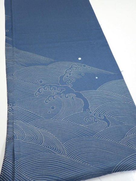 Photo3: 3F06z80  Japanese Kimono Silk  FABRIC  Blue-Gray 61.4x14.4 (3)