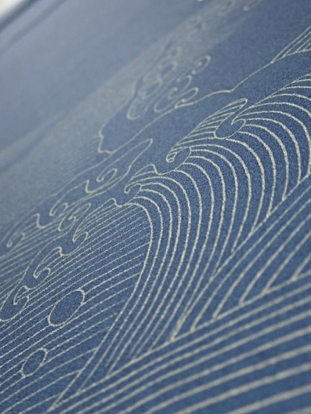 Photo4: 3F06z80  Japanese Kimono Silk  FABRIC  Blue-Gray 61.4x14.4 (4)