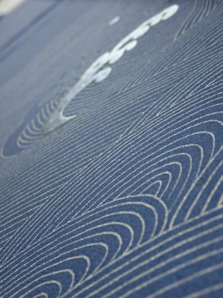 Photo5: 3F08z40  Japanese Kimono Silk  FABRIC Wave Blue-Gray 55.9x7.3 (5)