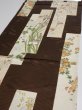 Photo3: 3F01z60  Japanese Kimono Silk  FABRIC Flowers Dark brown 41.3x14.6 (3)