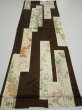 Photo4: 3F01z60  Japanese Kimono Silk  FABRIC Flowers Dark brown 41.3x14.6 (4)