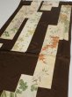 Photo3: 3F02z60  Japanese Kimono Silk  FABRIC Flowers Dark brown 41.7x14.6 (3)