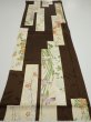 Photo5: 3F02z60  Japanese Kimono Silk  FABRIC Flowers Dark brown 41.7x14.6 (5)