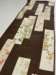 Photo4: 3F03z90  Japanese Kimono Silk  FABRIC Flowers Dark brown 66.1x14.6 (4)