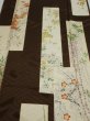 Photo1: 3F04z90  Japanese Kimono Silk  FABRIC Flowers Dark brown 66.1x14.6 (1)