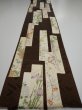 Photo5: 3F04z90  Japanese Kimono Silk  FABRIC Flowers Dark brown 66.1x14.6 (5)