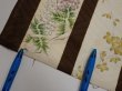 Photo6: 3F04z90  Japanese Kimono Silk  FABRIC Flowers Dark brown 66.1x14.6 (6)