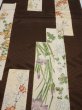 Photo1: 3F05z90  Japanese Kimono Silk  FABRIC Flowers Dark brown 66.5x14.6 (1)