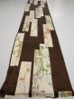 Photo5: 3F06z90  Japanese Kimono Silk  FABRIC Flowers Dark brown 66.9x14.6 (5)
