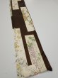 Photo3: 3F07z40  Japanese Kimono Silk  FABRIC Flowers Dark brown 62.6x7.3 (3)