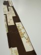 Photo5: 3F07z40  Japanese Kimono Silk  FABRIC Flowers Dark brown 62.6x7.3 (5)
