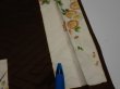Photo7: 3F07z40  Japanese Kimono Silk  FABRIC Flowers Dark brown 62.6x7.3 (7)