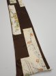 Photo2: 3F08z40  Japanese Kimono Silk  FABRIC Flowers Dark brown 62.2x7.3 (2)