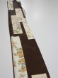 Photo3: 3F08z40  Japanese Kimono Silk  FABRIC Flowers Dark brown 62.2x7.3 (3)