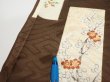 Photo6: 3F08z40  Japanese Kimono Silk  FABRIC Flowers Dark brown 62.2x7.3 (6)