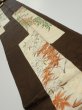 Photo1: 3F09z50  Japanese Kimono Silk  FABRIC Flowers Dark brown 80.7x7.1 (1)
