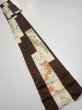Photo5: 3F09z50  Japanese Kimono Silk  FABRIC Flowers Dark brown 80.7x7.1 (5)