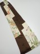 Photo1: 3F10z30  Japanese Kimono Silk  FABRIC Flowers Dark brown 35.4x7.1 (1)