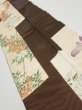 Photo2: 3F10z30  Japanese Kimono Silk  FABRIC Flowers Dark brown 35.4x7.1 (2)