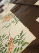 Photo5: 3F10z30  Japanese Kimono Silk  FABRIC Flowers Dark brown 35.4x7.1 (5)