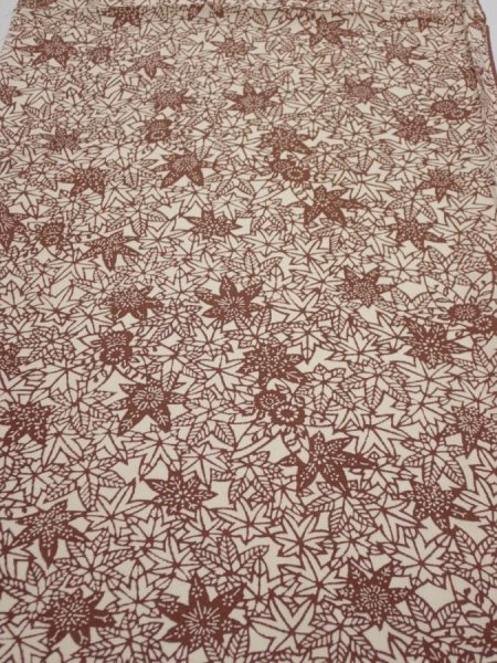 Photo1: 3F02z60  Japanese Kimono Silk  FABRIC Maple Brown 42.1x14.2 (1)