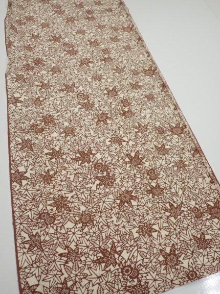 Photo2: 3F04z80  Japanese Kimono Silk  FABRIC Maple Brown 59.1x14.2 (2)