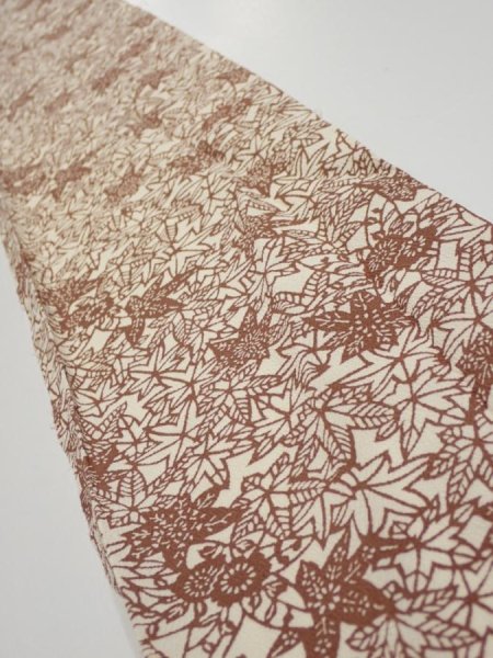 Photo1: 3F08z40  Japanese Kimono Silk  FABRIC Maple Brown 53.5x6.9 (1)