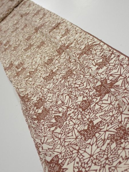 Photo1: 3F09z50  Japanese Kimono Silk  FABRIC Maple Brown 74.4x6.9 (1)